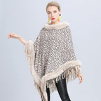 Women's Leopard Print Fur Poncho with Fringed Hem – Edinburgh-Inspired Winter Fashion