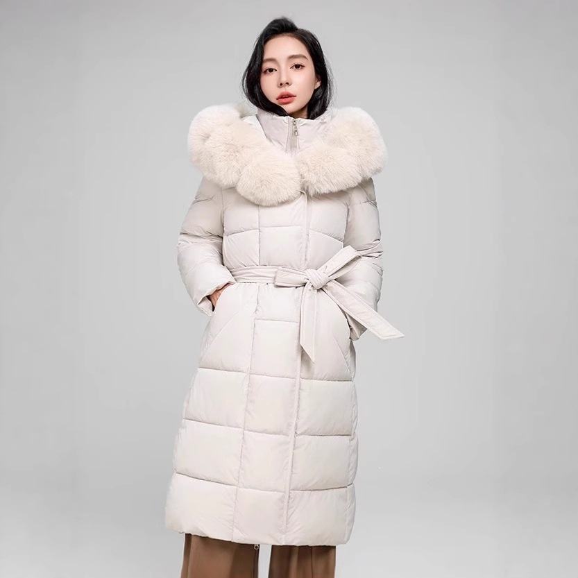Women's Long Puffer Winter Coat with Faux Fur Hood – Quilted Padded Jacket