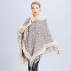 Women's Leopard Print Fur Poncho with Fringed Hem – Edinburgh-Inspired Winter Fashion