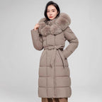 Women's Long Puffer Winter Coat with Faux Fur Hood – Quilted Padded Jacket
