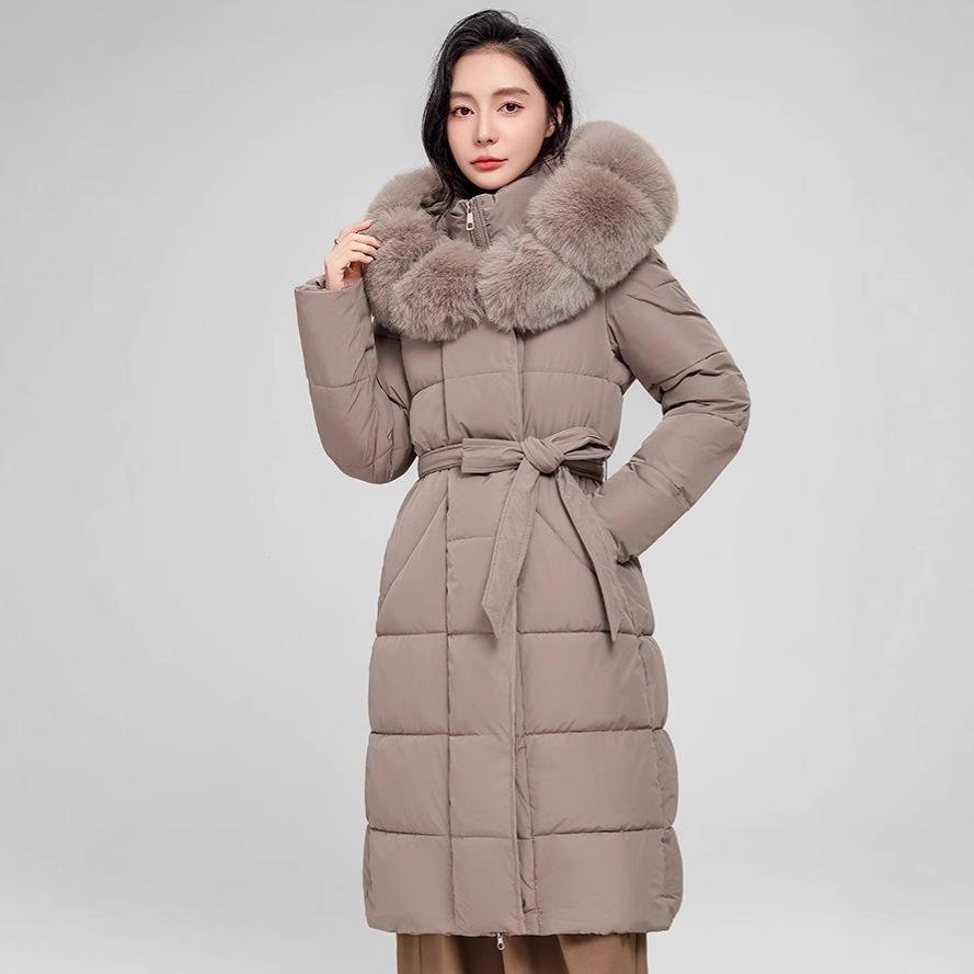 Women's Long Puffer Winter Coat with Faux Fur Hood – Quilted Padded Jacket