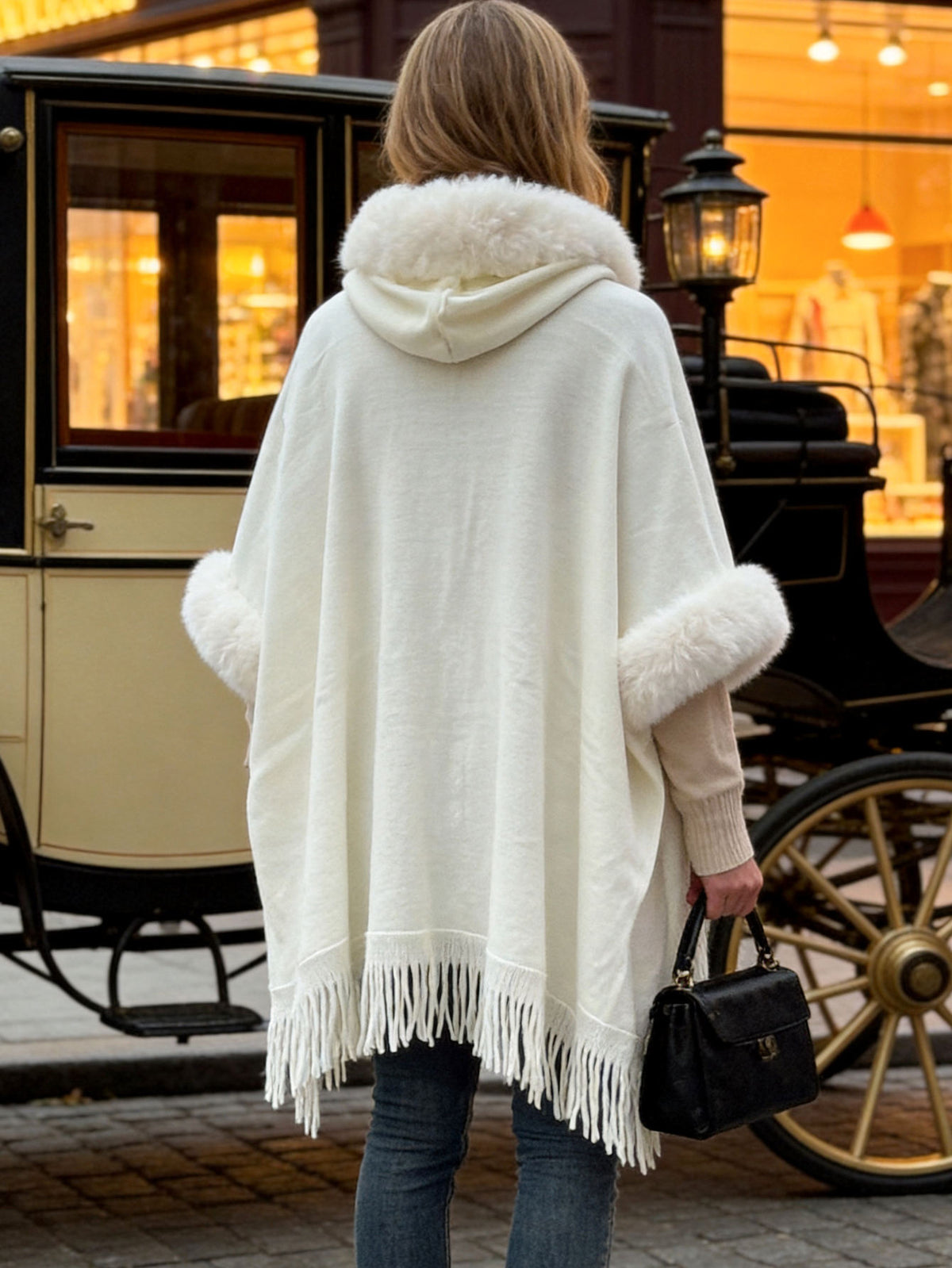 Hot Selling Women's Hooded Winter Cape with Faux Fur Trim – Elegant Poncho Coat Edinburgh Style