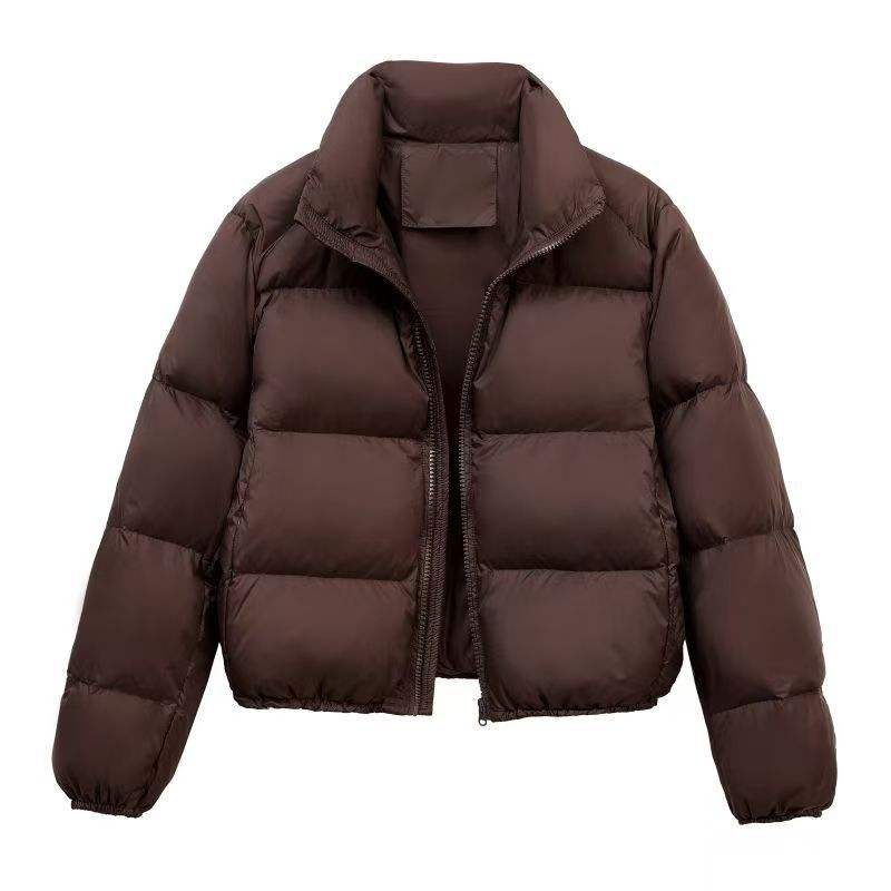 Hot Selling Women Winter Puffer Jacket Wear Zipper Jacket Stand Collar Warm Lady Solid Color