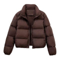 Hot Selling Women Winter Puffer Jacket Wear Zipper Jacket Stand Collar Warm Lady Solid Color