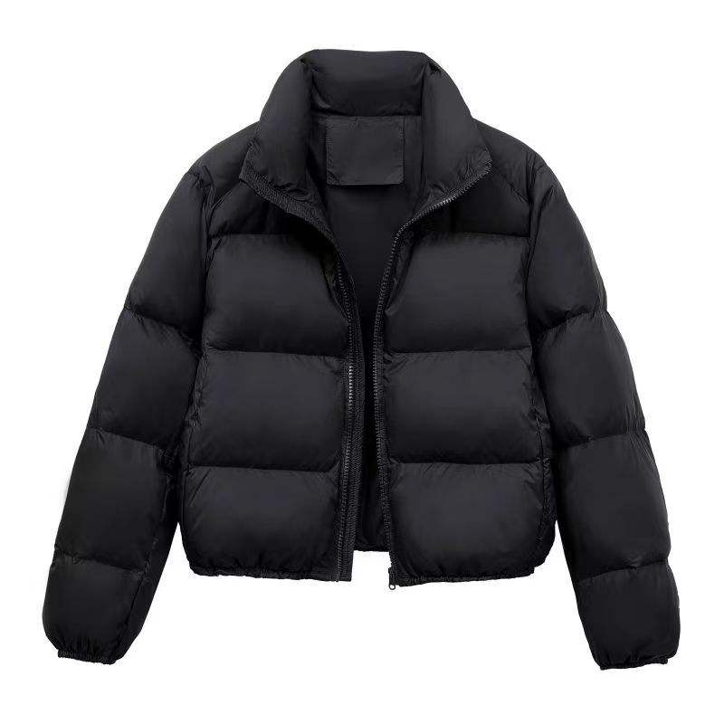 Hot Selling Women Winter Puffer Jacket Wear Zipper Jacket Stand Collar Warm Lady Solid Color