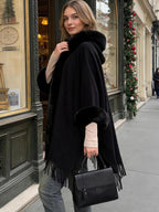 Hot Selling Women's Hooded Winter Cape with Faux Fur Trim – Elegant Poncho Coat Edinburgh Style