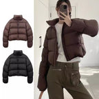 Hot Selling Women Winter Puffer Jacket Wear Zipper Jacket Stand Collar Warm Lady Solid Color