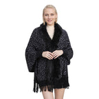 Women's Leopard Print Faux Fur Shawl with Tassels – Elegant Winter Wrap