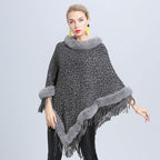 Women's Leopard Print Fur Poncho with Fringed Hem – Edinburgh-Inspired Winter Fashion