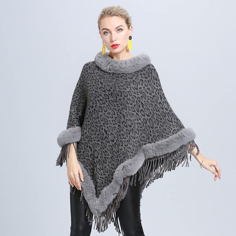 Women's Leopard Print Fur Poncho with Fringed Hem – Edinburgh-Inspired Winter Fashion