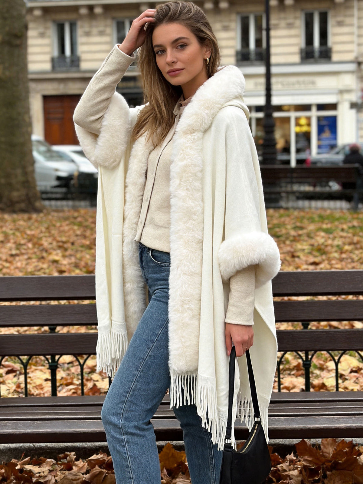 Hot Selling Women's Hooded Winter Cape with Faux Fur Trim – Elegant Poncho Coat Edinburgh Style