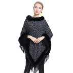 Women's Leopard Print Fur Poncho with Fringed Hem – Edinburgh-Inspired Winter Fashion