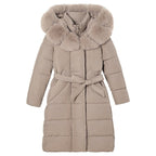 Women's Long Puffer Winter Coat with Faux Fur Hood – Quilted Padded Jacket