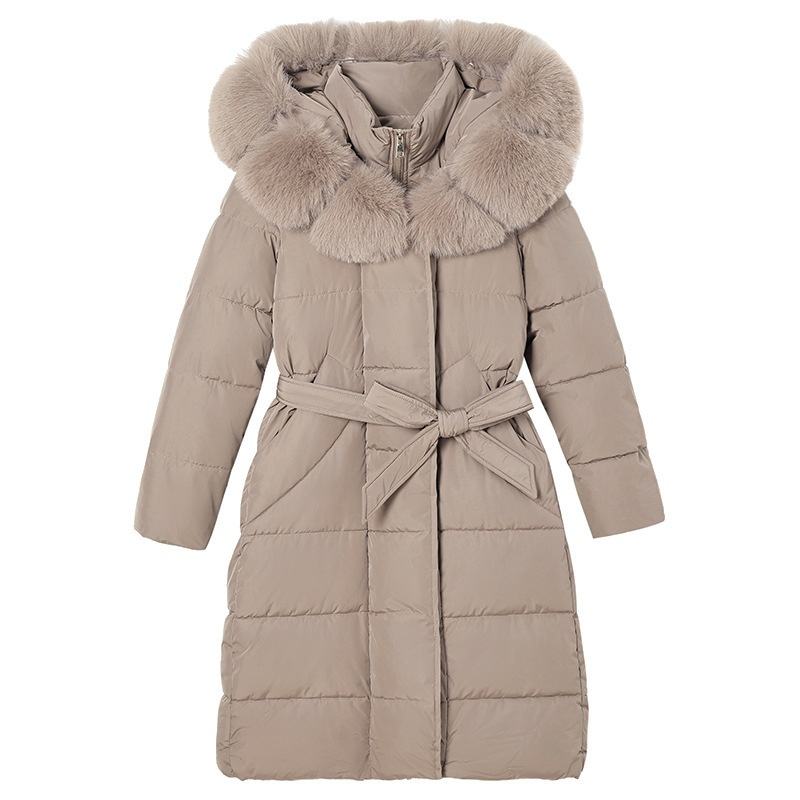 Women's Long Puffer Winter Coat with Faux Fur Hood – Quilted Padded Jacket
