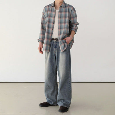Modern Color-contrast Check Long Sleeve Shirt For Men