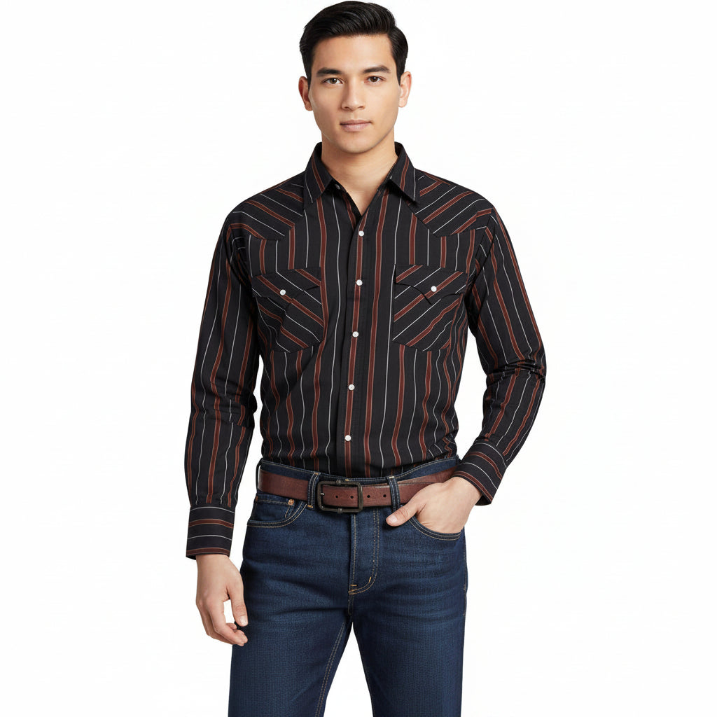 Modern Fashionable Long-sleeve Western-style Striped Shirt For Men