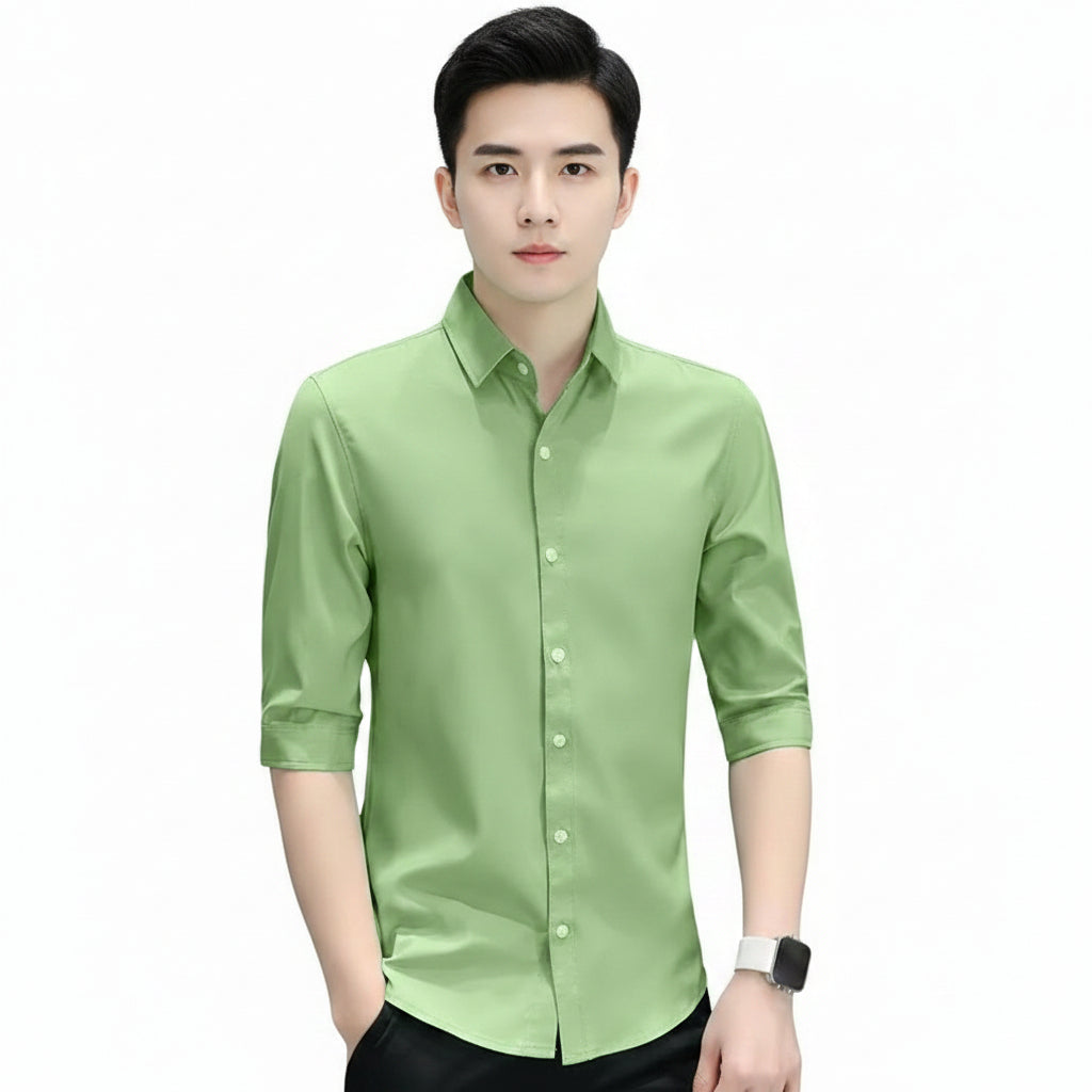 Modern Slim-fit Half-sleeve Shirt For Men Summer Linen Blend