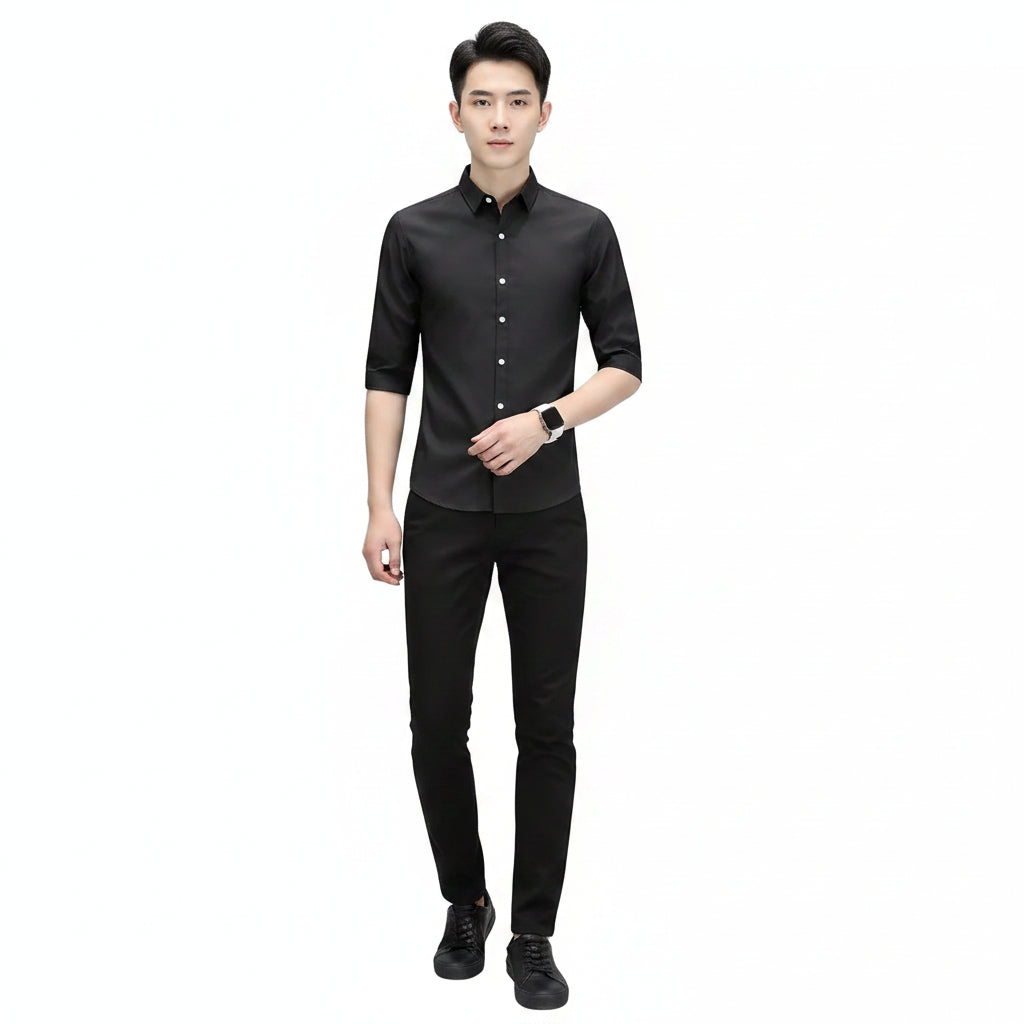 Modern Slim-fit Half-sleeve Shirt For Men Summer Linen Blend