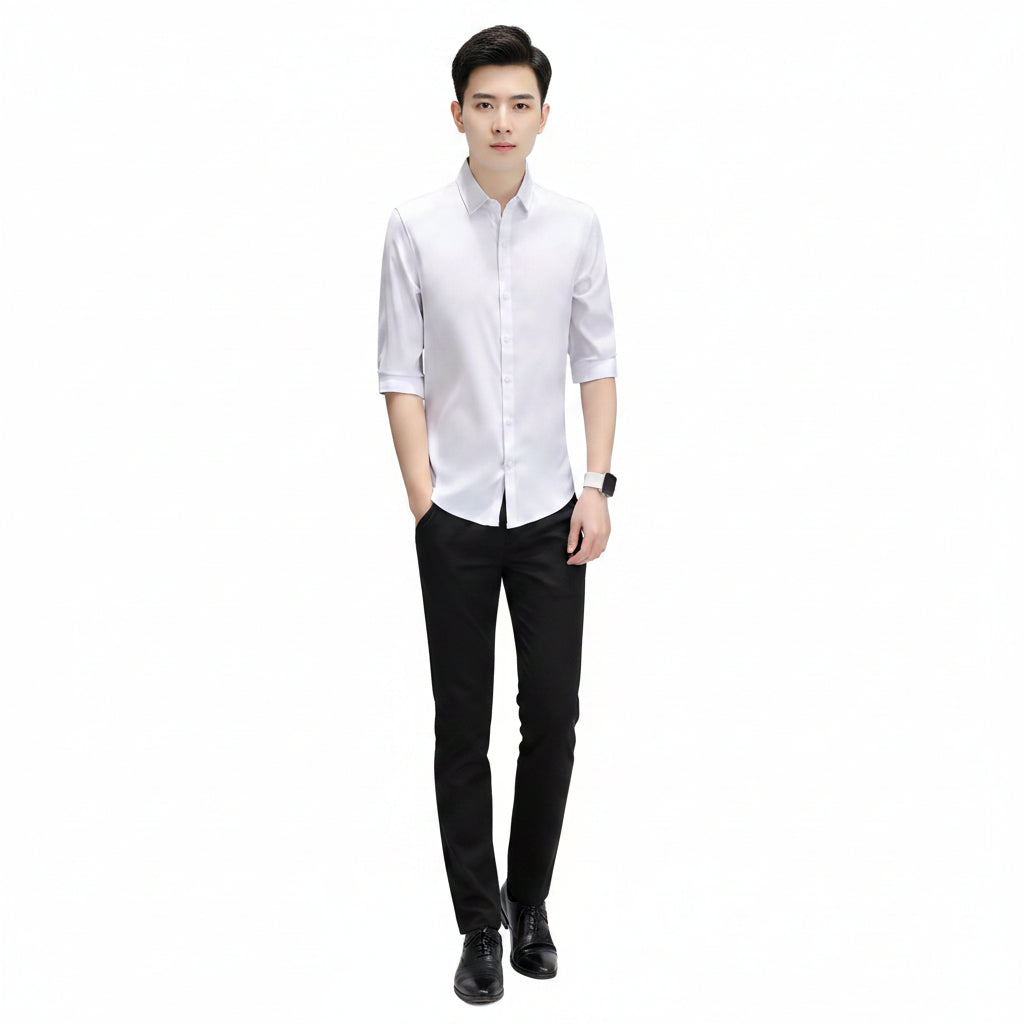 Modern Slim-fit Half-sleeve Shirt For Men Summer Linen Blend