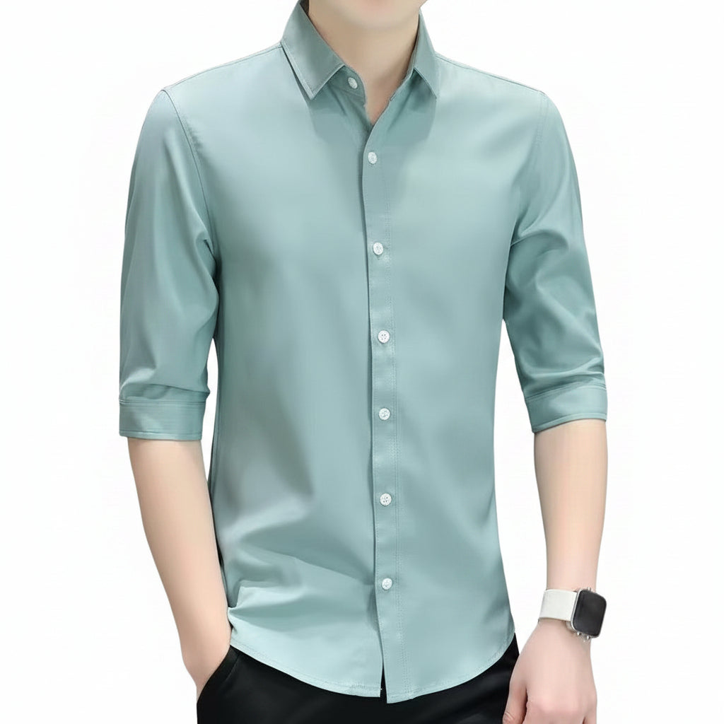 Modern Slim-fit Half-sleeve Shirt For Men Summer Linen Blend