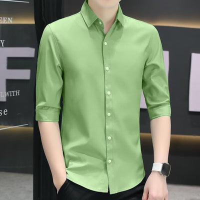 Modern Slim-fit Half-sleeve Shirt For Men Summer Linen Blend