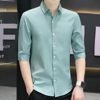 Modern Slim-fit Half-sleeve Shirt For Men Summer Linen Blend