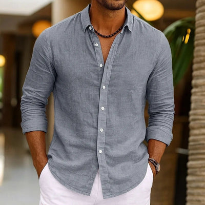 Relaxed Solid-color Bamboo-viscose Long-sleeve Shirt For Men