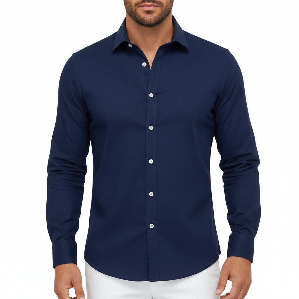 Relaxed Solid-color Bamboo-viscose Long-sleeve Shirt For Men