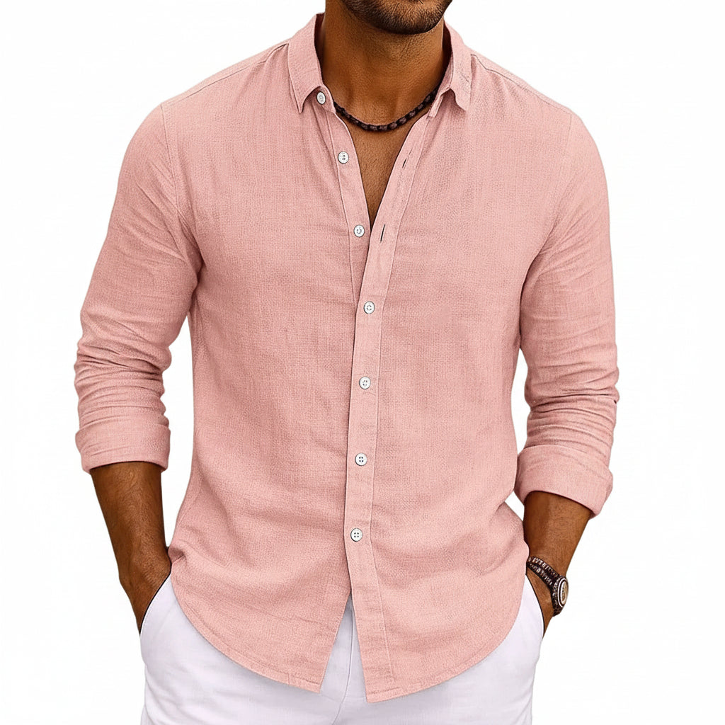 Relaxed Solid-color Bamboo-viscose Long-sleeve Shirt For Men