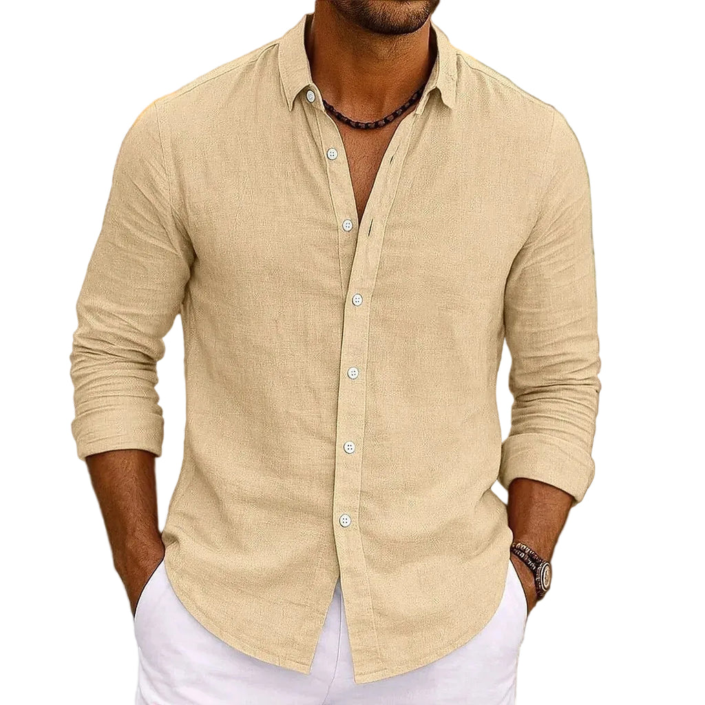 Relaxed Solid-color Bamboo-viscose Long-sleeve Shirt For Men