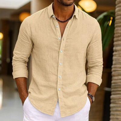 Relaxed Solid-color Bamboo-viscose Long-sleeve Shirt For Men