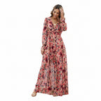 Romantic Floral V-Neck Puff Sleeve Tiered Maxi Dress