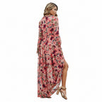 Romantic Floral V-Neck Puff Sleeve Tiered Maxi Dress