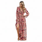 Romantic Floral V-Neck Puff Sleeve Tiered Maxi Dress