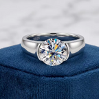 2 Carat Round D Color VVS1 Moissanite Ring, 925 Sterling Silver, Semi-Bezel Solitaire Engagement Ring