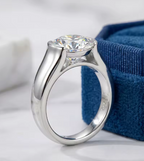 2 Carat Round D Color VVS1 Moissanite Ring, 925 Sterling Silver, Semi-Bezel Solitaire Engagement Ring