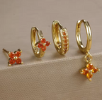 Fashion Cubic Zirconia Flower Hoop Earrings Set 18K Gold Plated Stainless Steel Stud Earring Piercing Jewelry
