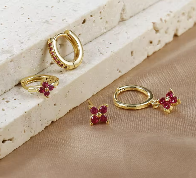 Fashion Cubic Zirconia Flower Hoop Earrings Set 18K Gold Plated Stainless Steel Stud Earring Piercing Jewelry