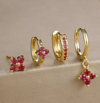 Fashion Cubic Zirconia Flower Hoop Earrings Set 18K Gold Plated Stainless Steel Stud Earring Piercing Jewelry