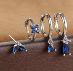 Fashion Cubic Zirconia Flower Hoop Earrings Set 18K Gold Plated Stainless Steel Stud Earring Piercing Jewelry