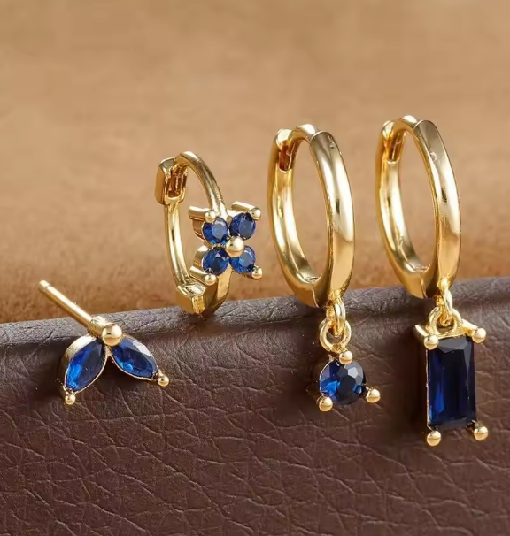 Fashion Cubic Zirconia Flower Hoop Earrings Set 18K Gold Plated Stainless Steel Stud Earring Piercing Jewelry