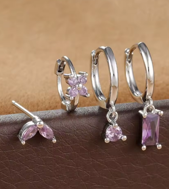 Fashion Cubic Zirconia Flower Hoop Earrings Set 18K Gold Plated Stainless Steel Stud Earring Piercing Jewelry