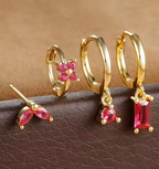 Fashion Cubic Zirconia Flower Hoop Earrings Set 18K Gold Plated Stainless Steel Stud Earring Piercing Jewelry