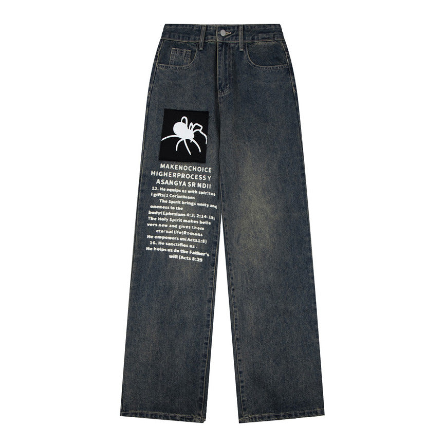 Urban Spider English Letters Straight-leg Pants Men