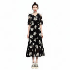 Vintage Floral Flared Sleeve High Waist Maxi Dress
