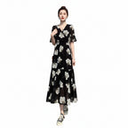 Vintage Floral Flared Sleeve High Waist Maxi Dress